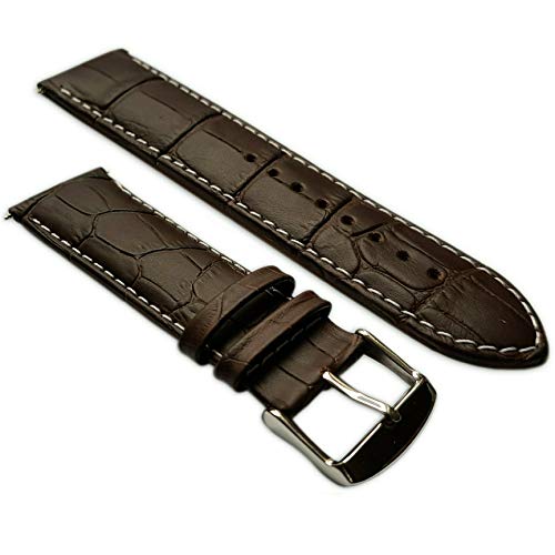 20 mm Uhrenarmband echt Leder Mock Croc Band Herren Edelstahl Schnalle Hellbraun/weiß gepolstert von Jewellers Tools