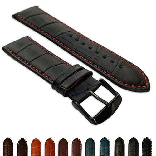 20 mm schwarz & rot Echtleder Mock Croc Uhrenarmband Band Herren Krokodil gepolstert schwarz Schnalle von Jewellers Tools