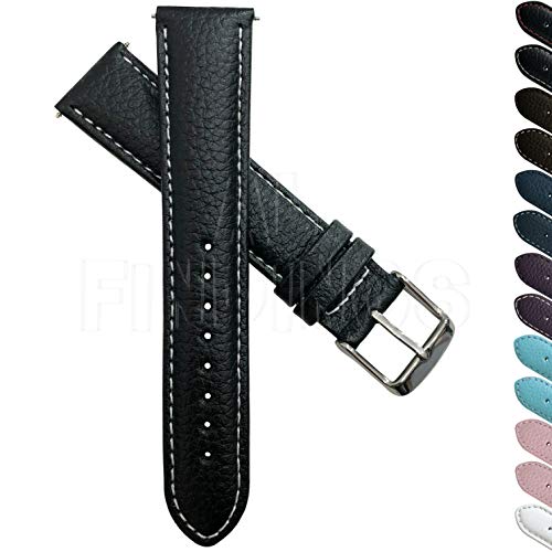 Uhrenarmband aus genarbtem Büffelleder, 20 mm, für Herren und Damen, gepolsterte SS-Schnalle, Schwarz/Weiß von Jewellers Tools