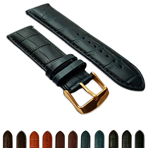 22 mm Blau Echtleder Mock Croc Uhrenarmband Band Herren Krokodil Gepolsterte Gold Schnalle von Jewellers Tools