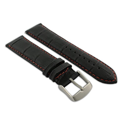 22 mm Schwarz & Rot Echtleder Mock Croc Uhrenarmband Band Herren Krokodil Gepolsterte sandgestrahlt Schnalle von Jewellers Tools