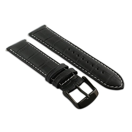 22 mm Schwarz & Weiß Echtleder Mock Croc Uhrenarmband Band Herren Krokodil gepolstert schwarz Schnalle von Jewellers Tools