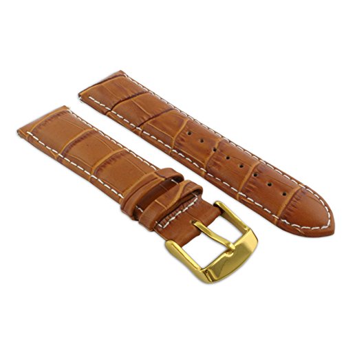 22 mm Tan & Weiß Echtes Leder Mock Croc Uhrenarmband Band Herren Krokodil Gepolsterte Gold Schnalle von Jewellers Tools