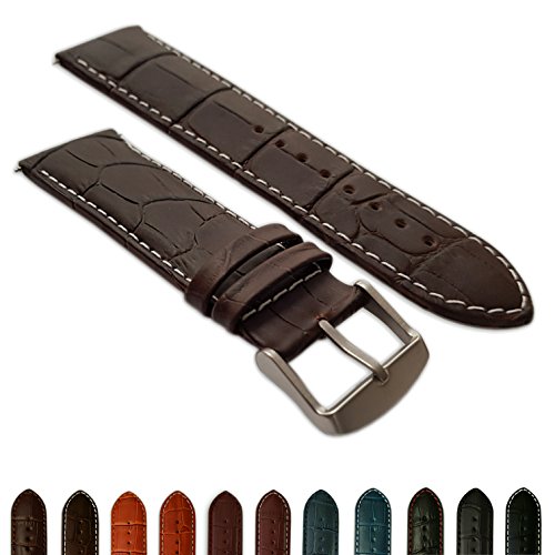 22 mm Uhrenarmband braun & weiß echtem Leder Mock Croc Band Herren Krokodil Gepolsterte sandgestrahlt Schnalle von Jewellers Tools