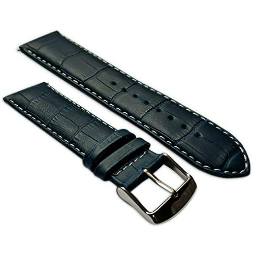 22 mm Uhrenarmband echt Leder Mock Croc Band Herren Edelstahl Schnalle gepolstert blau/weiß von Jewellers Tools