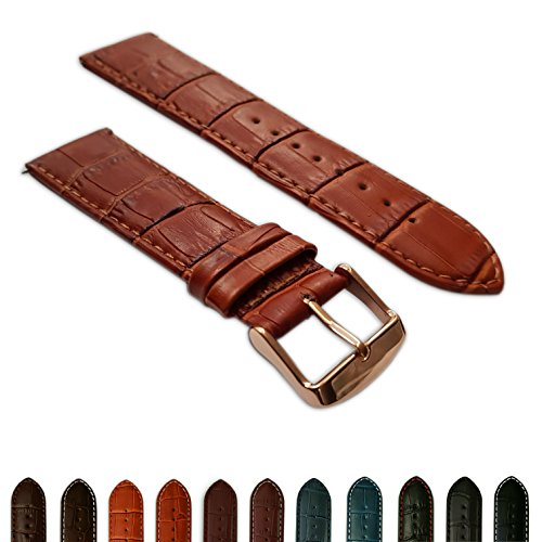 24 mm Tan Echt Leder Mock Croc Uhrenarmband Band Herren Krokodil Gepolsterte Rose Gold Schnalle von Jewellers Tools