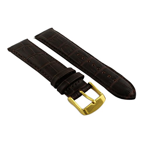 24 mm Uhrenarmband braun aus echtem Leder Mock Croc Band Herren Krokodil Gepolsterte Gold Schnalle von Jewellers Tools