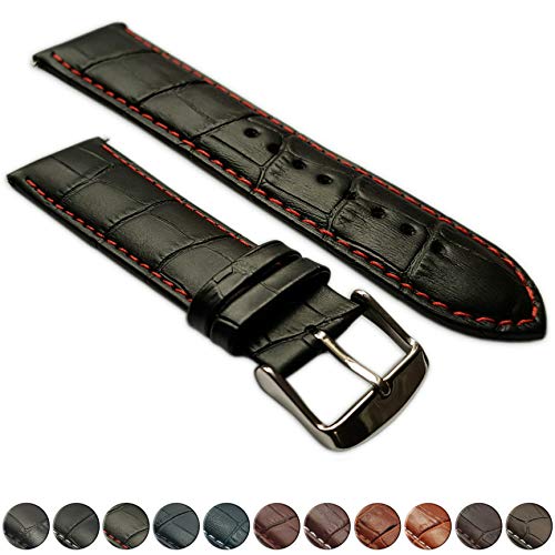 24 mm Uhrenarmband echt Leder Mock Croc Band Herren Edelstahl-Schnalle Schwarz/Rot gepolstert von Jewellers Tools