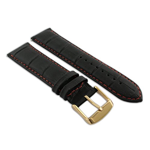 24 mm Uhrenarmband schwarz & rot Echtleder Mock Croc Band Herren Krokodil Gepolsterte Rose Gold Schnalle von Jewellers Tools