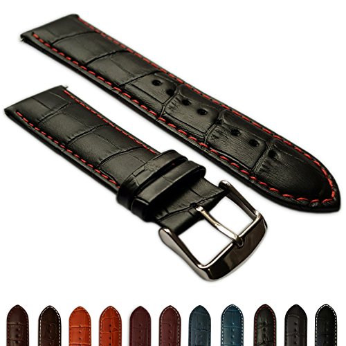 24 mm Uhrenarmband schwarz & rot Echtleder Mock Croc Band Herren Krokodil Gepolsterte sandgestrahlt Schnalle von Jewellers Tools