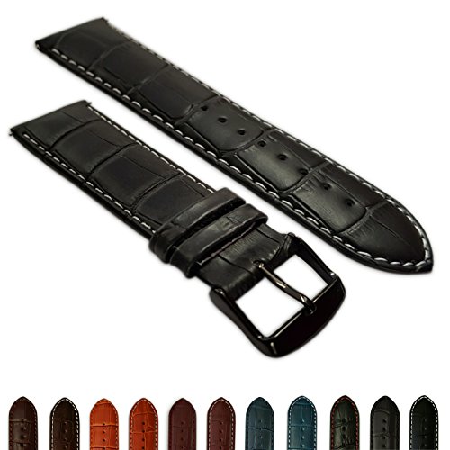 24 mm Uhrenarmband schwarz & weiß Echtleder Mock Croc Band Herren Krokodil gepolstert schwarz Schnalle von Jewellers Tools