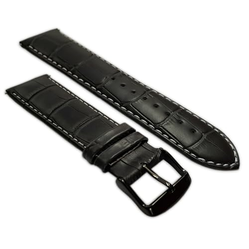 24 mm Uhrenarmband schwarz & weiß Echtleder Mock Croc Band Herren Krokodil gepolstert schwarz Schnalle von Jewellers Tools