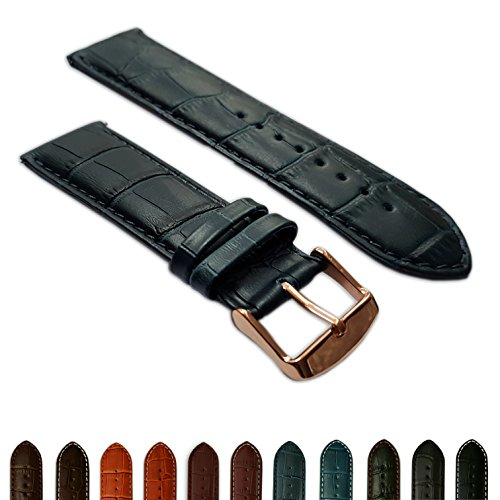 24 mm blau Echtleder Mock Croc Uhrenarmband Band Herren Krokodil Gepolsterte Rose Gold Schnalle von Jewellers Tools