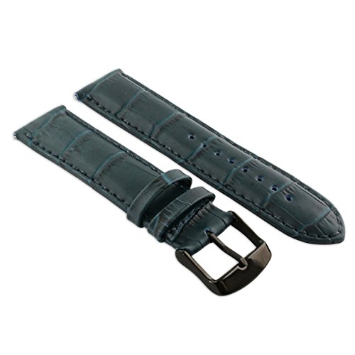 24 mm blau Echtleder Mock Croc Uhrenarmband Band Herren Krokodil gepolstert schwarz Schnalle von Jewellers Tools