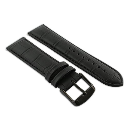 24 mm schwarzes Uhrenarmband aus echtem Leder mit Krokodilleder-gepolsterter schwarzer Schnalle von Jewellers Tools