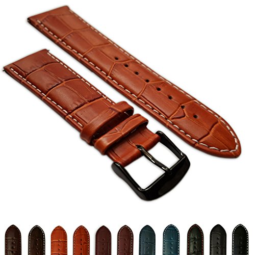 26 mm Tan & Weiß Echtes Leder Mock Croc Uhrenarmband Band Herren Krokodil gepolstert schwarz Schnalle von Jewellers Tools