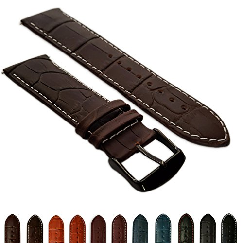 26 mm Uhrenarmband braun & weiß echtem Leder Mock Croc Band Herren Krokodil gepolstert schwarz Schnalle von Jewellers Tools