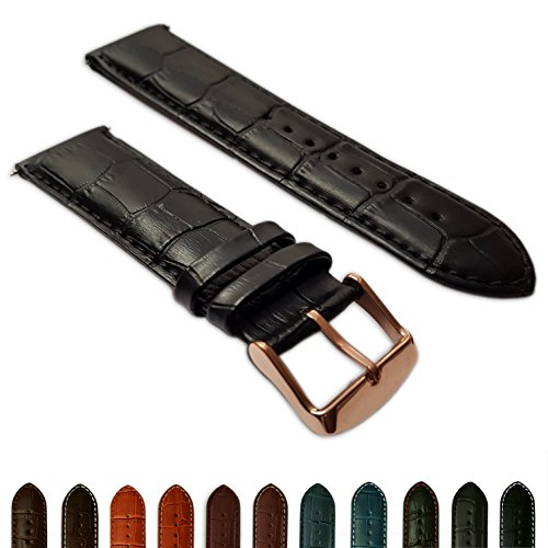 26 mm Uhrenarmband schwarz Echt Leder Mock Croc Band Herren Krokodil Gepolsterte Rose Gold Schnalle von Jewellers Tools