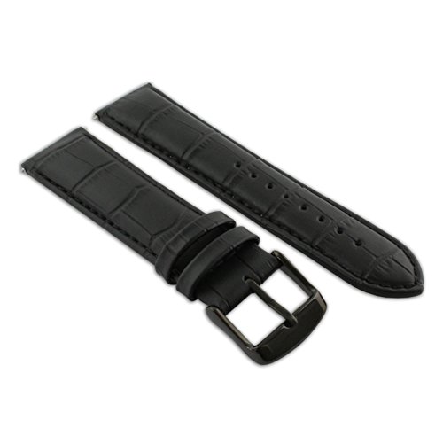 26 mm Uhrenarmband schwarz Echt Leder Mock Croc Band Herren Krokodil gepolstert schwarz Schnalle von Jewellers Tools