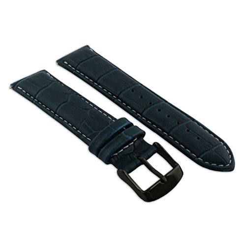 26 mm blaues & weißes Echtleder-Uhrenarmband mit Krokodilleder-gepolsterter schwarzer Schnalle von Jewellers Tools