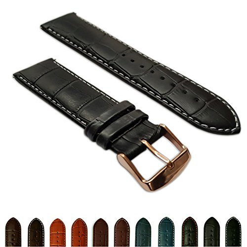 26 mm schwarz & weiß Echtleder Mock Croc Uhrenarmband Band Herren Krokodil Gepolsterte Rose Gold Schnalle von Jewellers Tools