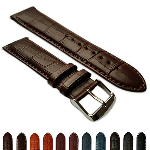 28 mm Uhrenarmband echt Leder Mock Croc Band Herren Edelstahl Schnalle hellbraun/braun gepolstert von Jewellers Tools