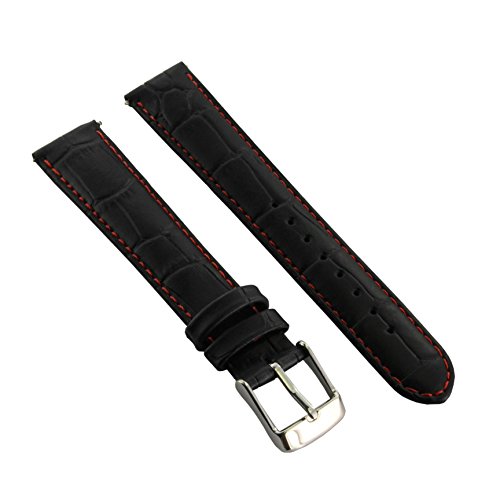 Herren-Uhrenarmband, 18 mm, echtes Leder, Krokodilleder-Optik, gepolstert, Edelstahl-Schnalle, Schwarz/Rot von Jewellers Tools