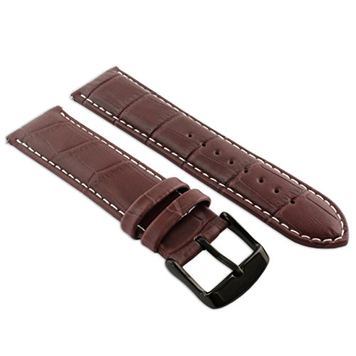 Herren-Uhrenarmband, 20 mm, Burgandy & Weiß, echtes Leder, Krokodil-Optik, gepolstert, schwarze Schnalle von Jewellers Tools