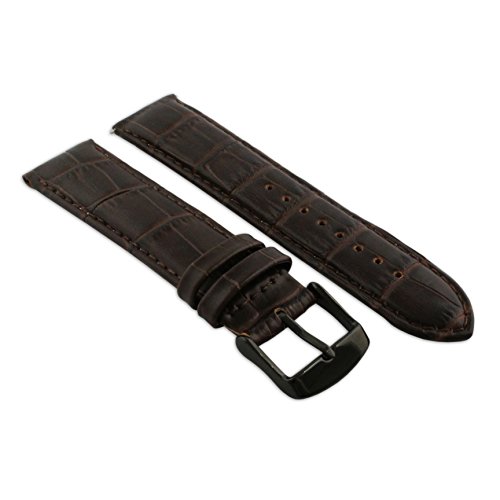 Herren-Uhrenarmband, 24 mm, braunes Echtleder, Krokodilleder-Optik, gepolstert, schwarze Schnalle von Jewellers Tools
