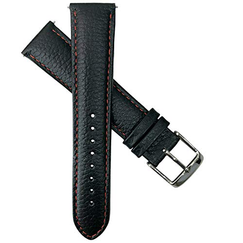 Uhrenarmband aus genarbtem Büffelleder, 10 mm, für Herren und Damen, gepolsterte SS-Schnalle, Schwarz/Rot von Jewellers Tools