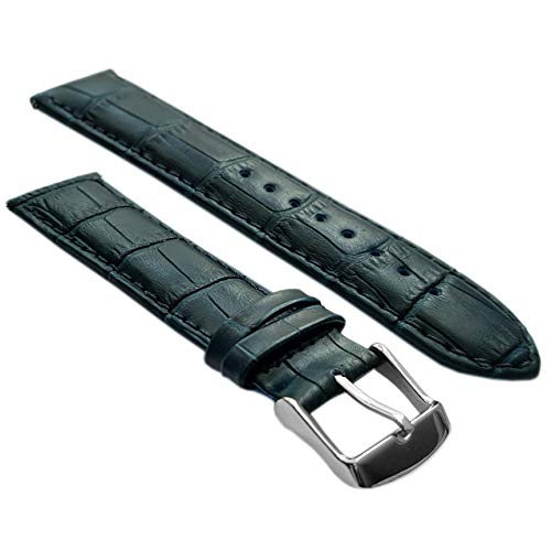 Uhrenarmband für Herren, 22 mm, echtes Leder, Krokodillederoptik, gepolstert, Edelstahlschnalle, Blau von Jewellers Tools