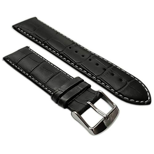 Uhrenarmband für Herren, 24 mm, echtes Leder, Krokodillederoptik, gepolstert, Edelstahlschnalle, Schwarz/Weiß von Jewellers Tools