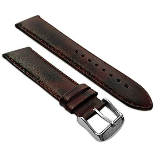 Uhrenarmband für Herren, 24 mm, echtes englisches Kalbsleder, gepolsterte SS-Schnalle, Burgunderrot von Jewellers Tools