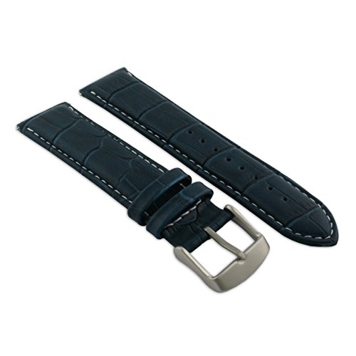 Uhrenarmband für Herren, Krokodilleder-Optik, gepolstert, sandgestrahlt, 18 mm, Blau / Weiß von Jewellers Tools