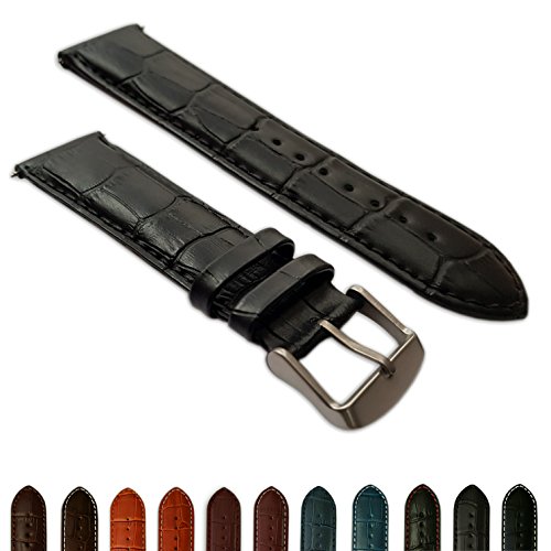 Uhrenarmband für Herren, Krokodilleder-Optik, gepolstert, sandgestrahlt, 22 mm, Schwarz von Jewellers Tools