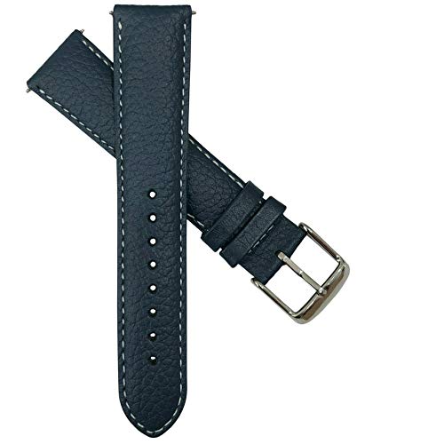 Uhrenarmband für Herren und Damen, 10 mm, echtes genarbtes Büffelleder-Band, gepolsterte SS-Schnalle, Blau / Weiß von Jewellers Tools