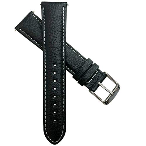 Uhrenarmband für Herren und Damen, 10 mm, echtes genarbtes Büffelleder-Band, gepolsterte Schnalle, Blau / Weiß von Jewellers Tools