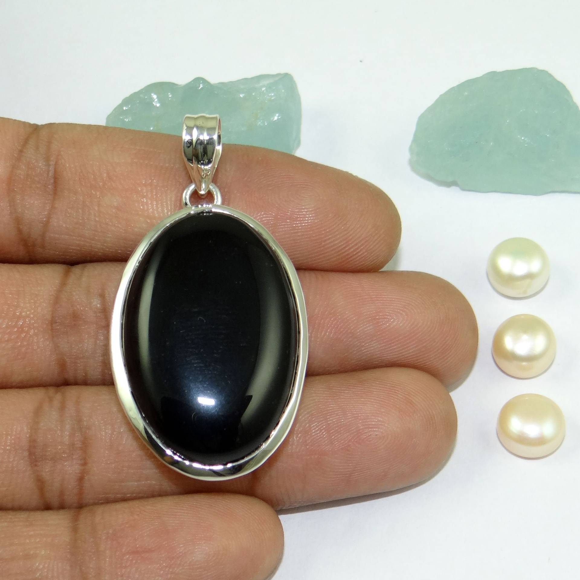 925 Sterling Silber Anhänger, Schwarzer Onyx Schmuck, Edelstein, Handgefertigter Geschenk Für Sie, Sale, L92303 von Jewellery4All