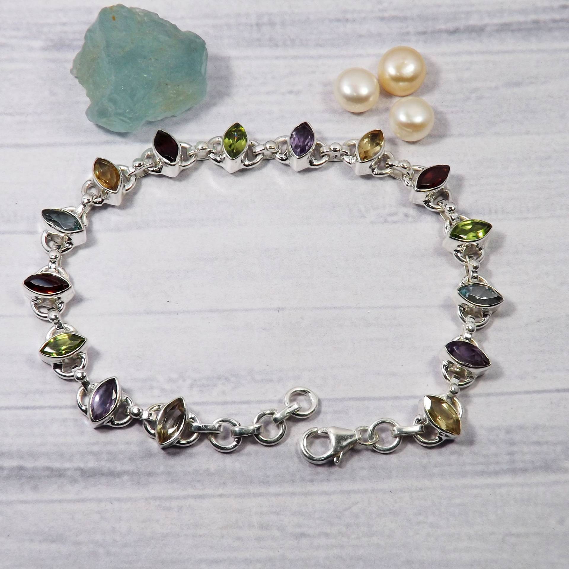 Aaa Peridot Armband, Amethyst Granat Schmuck, Multi Stein 925 Sterling Silber Jahrestag Geschenk, Geschenk Für Sie, M32510 von Jewellery4All