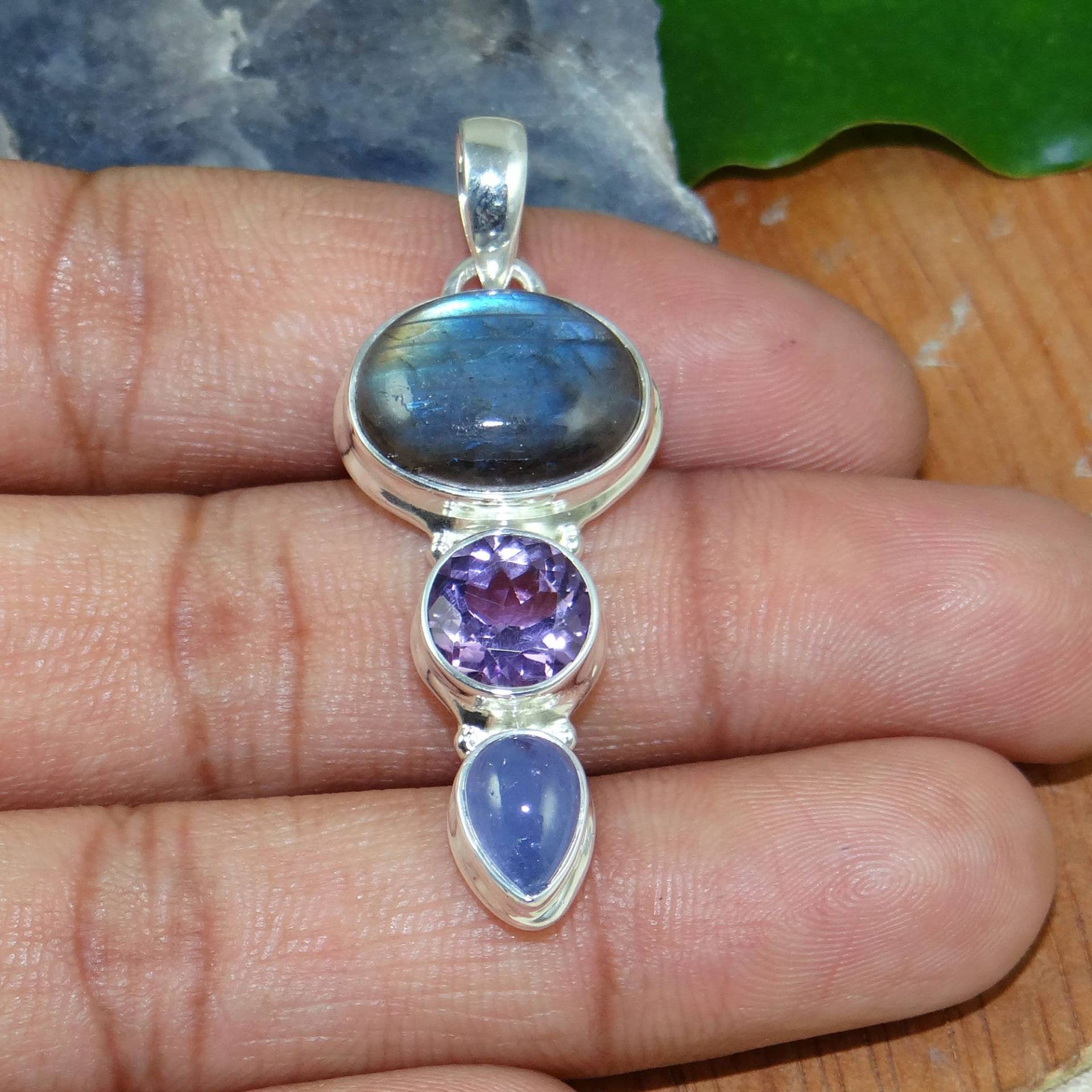 Amethyst Anhänger, Labradorit Tansanit Multi Stein Für Sie, Massiv 925 Silber Halskette, Sie L71401 von Jewellery4All