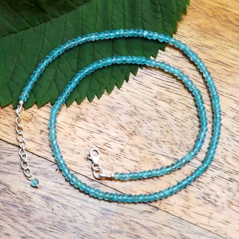 Handgefertigte Apatit Perlenkette Verstellbarer Blauer Edelsteinschmuck von Jewellery4All