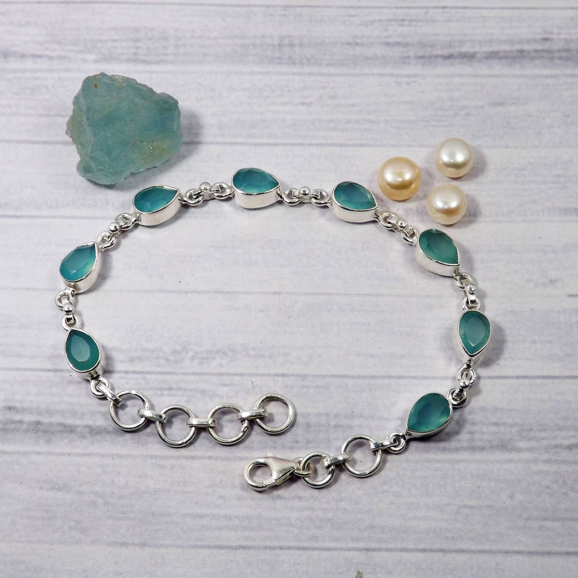 Aqua Chalcedon Armband, Schmuck, 925 Sterling Silber Jahrestag Geschenk, Geschenk Für Sie, M32508 von Jewellery4All