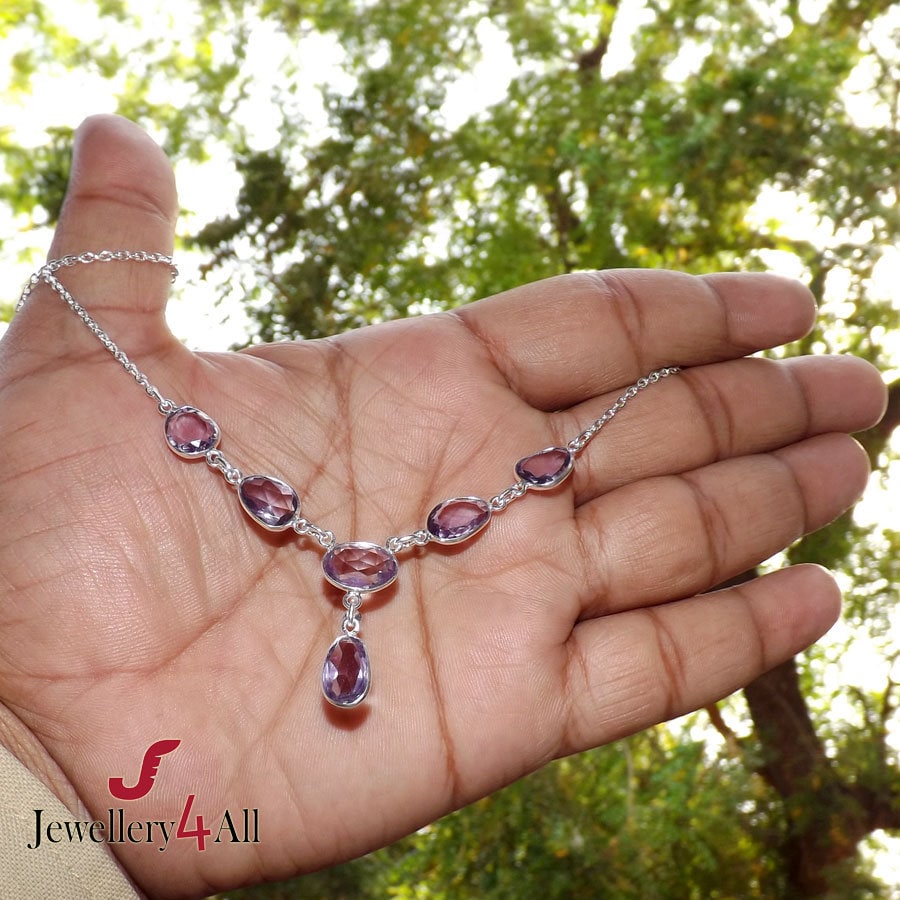 Attraktive Amethyst Halskette 925 Sterling Silber Bezel Set Halskette, Februar Birthstone Schmuck, Brauthalskette, Hochzeitsschmuck, Für Sie von Jewellery4All