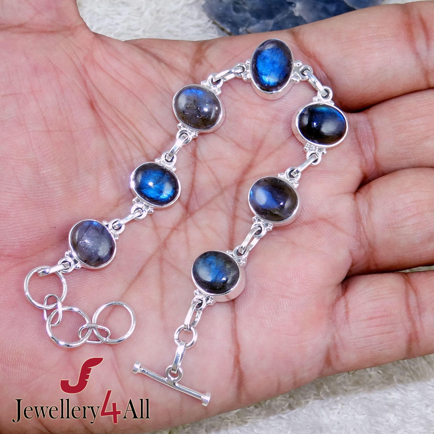 Auffälliges Blaues Labradorit Armband Handgemachte Sterling Silber Toggle von Jewellery4All