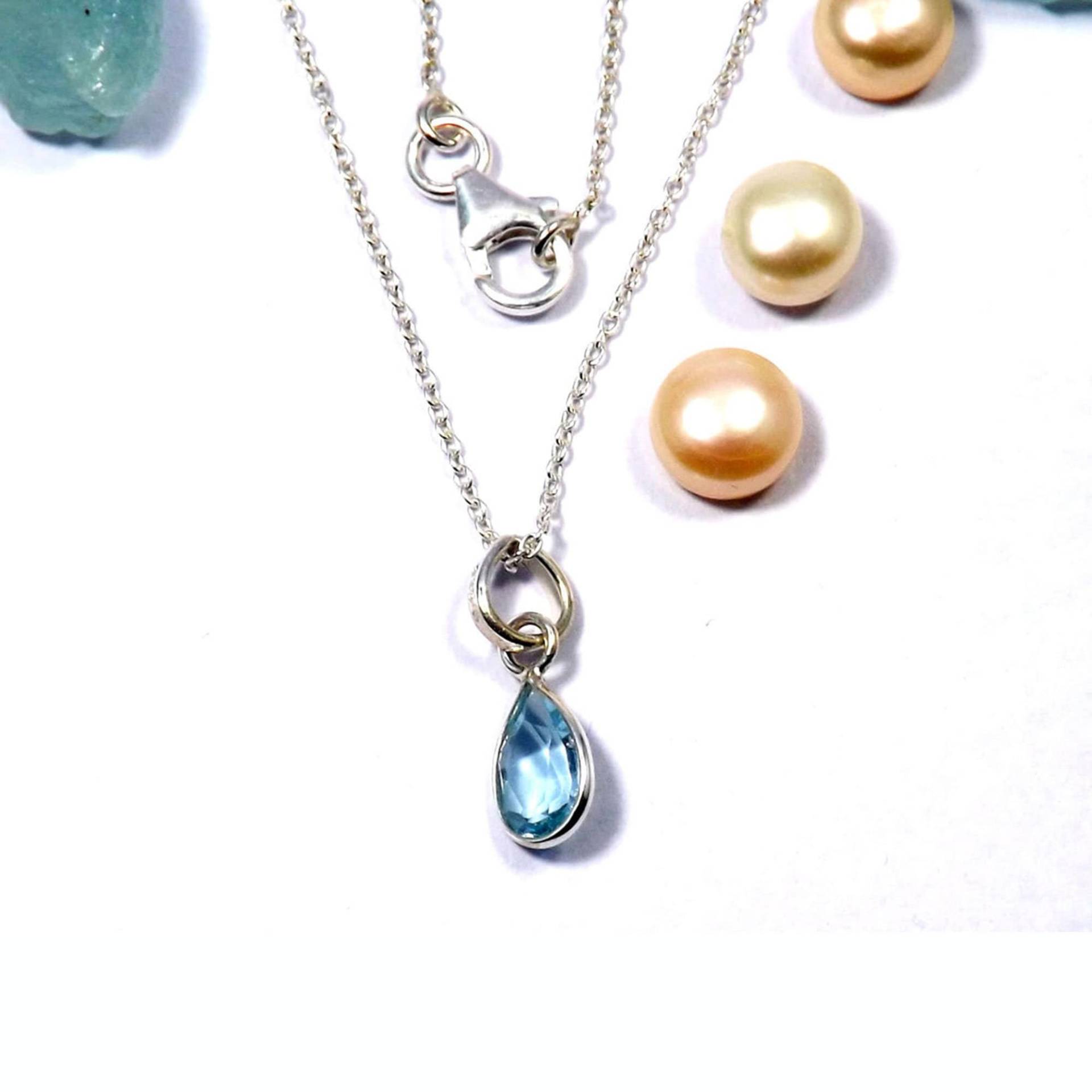 Bezel Blautopas Halskette, 925 Silber Ein Stein Schmuck, Geschenk Für Sie, Lünette Anhänger, L10803 von Jewellery4All