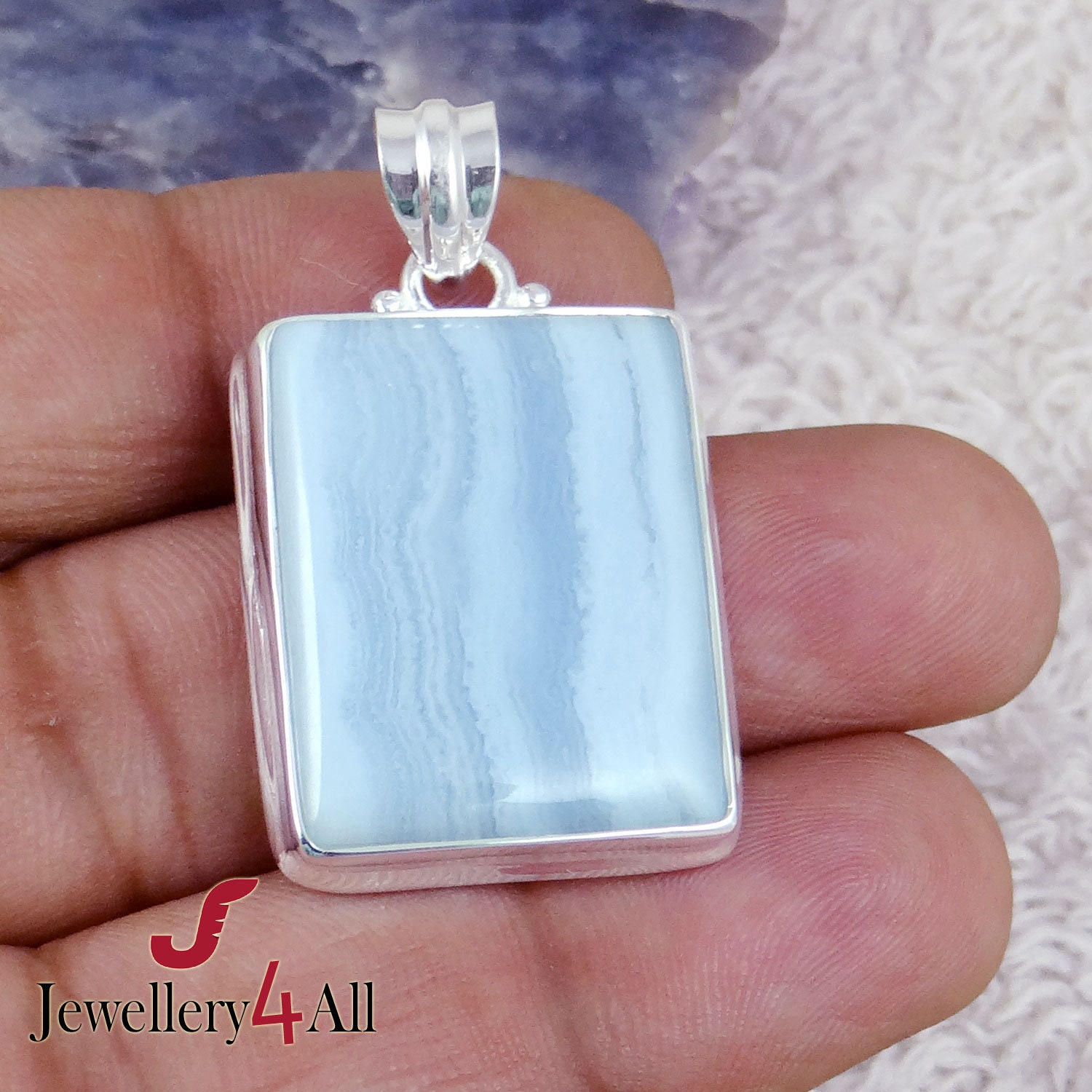 Blauer Spitze Achat 925 Sterling Silber Anhänger - Handgemacht von Jewellery4All