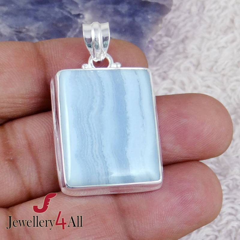 Blauer Spitze Achat 925 Sterling Silber Anhänger - Handgemacht von Jewellery4All