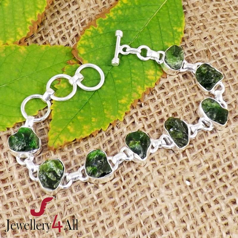 Chrom Diopsid Armband Handgemachte 925 Silber Knebelverschluss von Jewellery4All