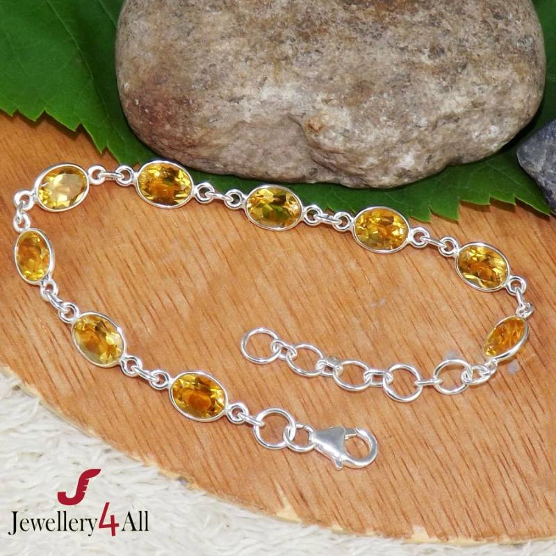 Citrin Armband Sterling Silber Bezel-Set November Geburtsstein von Jewellery4All