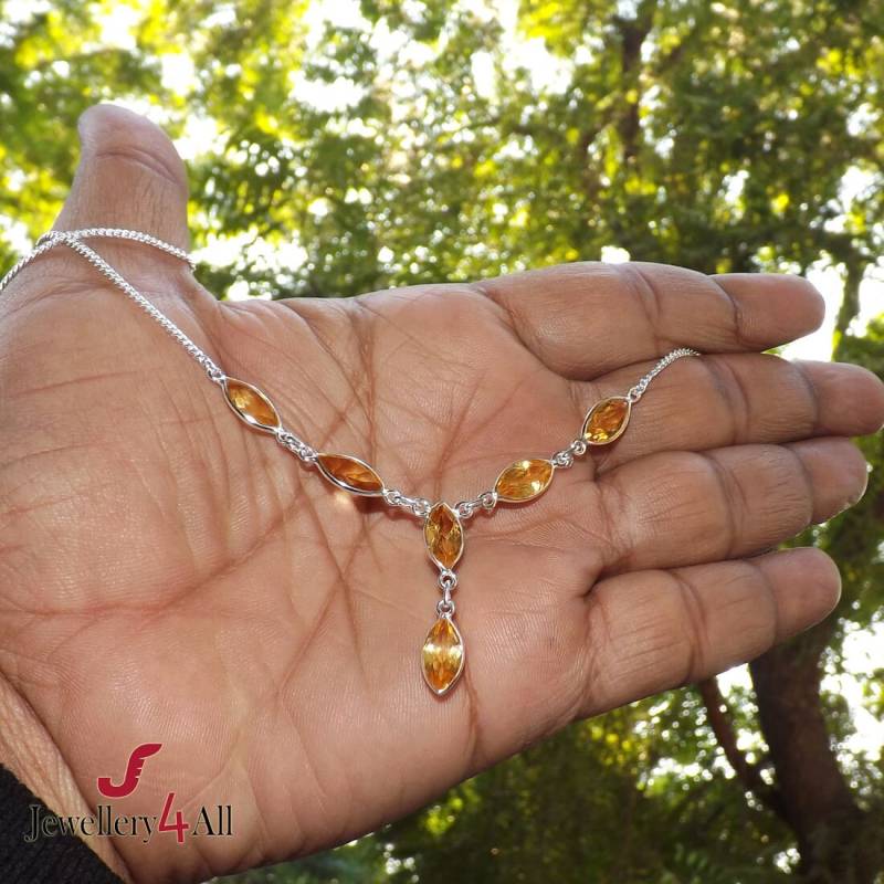 Citrin Halskette, Marquise 925 Sterling Silber Lünette Halskette von Jewellery4All